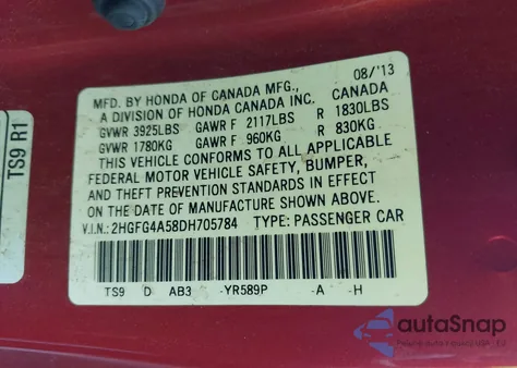 2013 Honda Civic Si z USA, uszkodzony, nr VIN 2HGFG4A58DH705784